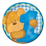 Creative Converting Bears First Birthday Round Dessert Plates, Blue, 8 Count
