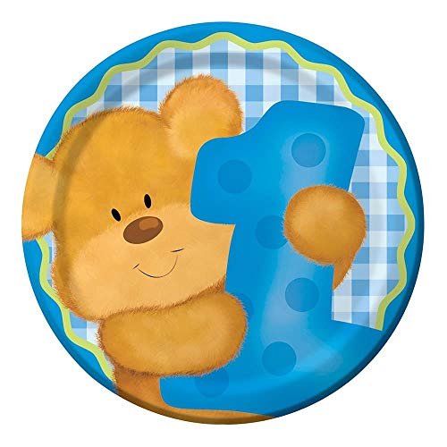 8-Count Round Paper Dessert Plates, Blue Bears First Birthday