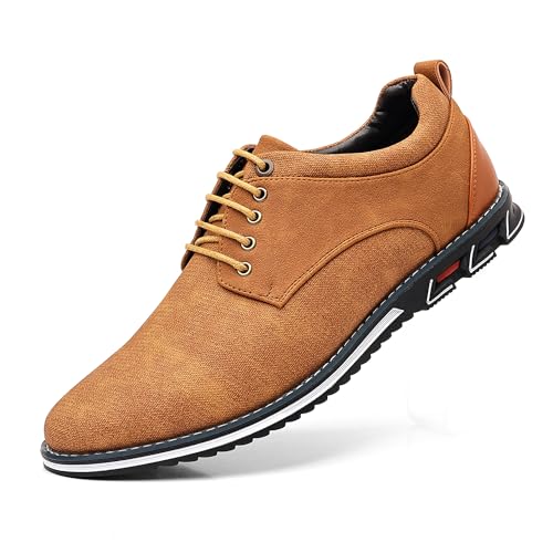 Mens Dress Sneakers Wide Comfortable Casual Dress Shoes Oxford Lace-up Business Casual Walking Dress Shoes for Men Size 8.5wide-Brown