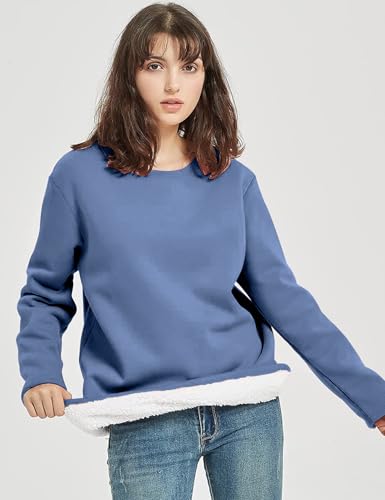 Image of Flygo Women's Winter Warm Sherpa Lined Fleece Crewneck Sweatshirt Pullover Loungewear Tunic Tops