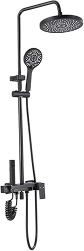 JEMITA Grifos de ducha de latón para baño mezclador de grúa grifo de bidé juego de ducha de lluvia con estante negrocromado