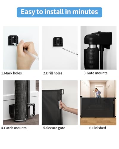 Image of Retractable Baby Gate for Doorways and Stairs, Mesh Safety Gate for Pet, Indoor & Outdoor Use, One-Hand Operation, Easy Installation, 33.6 inch Tall, Expands to 71 inch Wide（Black,33.6 inchx71 inch）