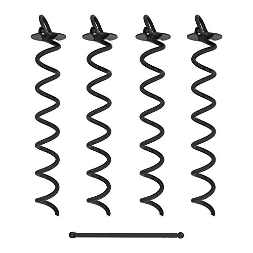 7Penn Ground Anchors Screw in 4 Pack - 16 Inch Black Spiral Dog Leash Ground Anchor Tie Down - Heavy Duty RV Canopy Stakes for High Wind Camping Tents with 475 lbs Pull Force