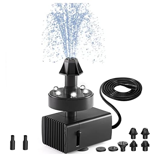 SZMP Bird Bath Fountains, Upgraded 24-Hours Working Bird Bath Fountain Pump with Lights & 7 Nozzle, 16.4Ft Power Cord & Adapter, Adjustable Water Pump for Garden, Pond, Fish Tank, Outdoor (White)