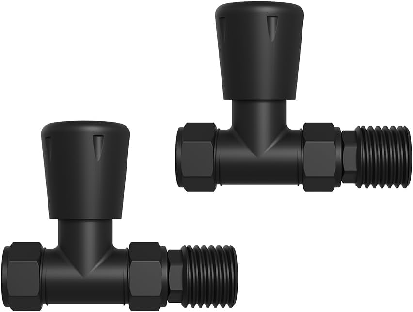 Warmehaus Straight Towel Radiator Valves Round 15mm for Towel Rail Radiator Black