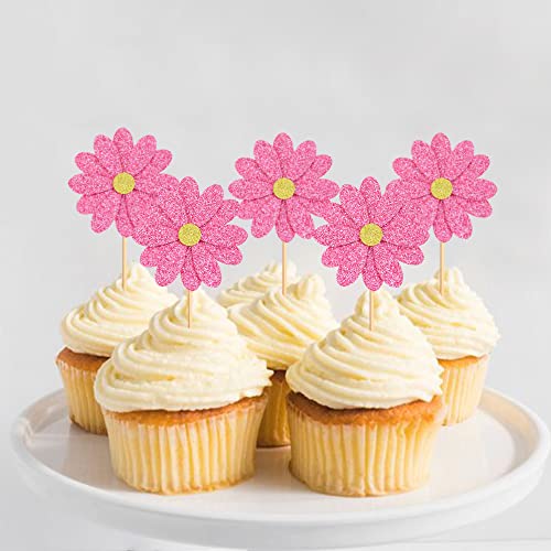 Cyodoos 24Pcs Pink Daisy Party Picks Cupcake Toppers Toothpicks Food Picks Girls Baby Shower Birthday Party Decorations Supplies #TOP3