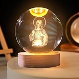 FUFRE Kristallkugel Nachtlicht, Betende 3D-glaskugel Mit Holzsockel,weihnachtsdeko Glaskugel Lampe, Jesus-Kreuz-moon-planeten, Religiöse Geschenke Für Die Inneneinrichtung (Unsere Liebe Frau)
