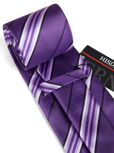 Image of HISDERN Mens Striped Ties Classic Silk Woven Tie and Pocket Square Set Formal Business Necktie Handkerchief for Wedding