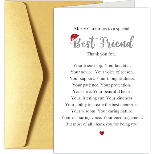 Christmas Card for Best Friend, Heartfelt Friend Christmas Card, Poem Christmas Card for Bestie BFF Soulmate, Friend Xmas Holiday Gifts, Merry Christmas to A Special Best Friend Card