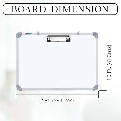 Image of Eduway Magnetic Dry Erase 1.5x2 Feet White Board with Stand | Standing Whiteboard | Table Top with Paper Clip for Study, Memo, to Do List, with 1 Cap-Duster Marker Pen.