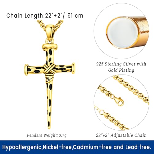 Image of Eusense Cross Necklace for Women Men Crucifix Pendant Sterling Silver 925 Cruz De Caravaca Cross Jesus Crucifix Jewelry