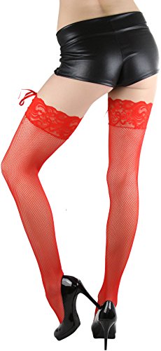 Image of ToBeInStyle Women's Spandex Double Weaves Thigh Hi With Lace Up Lace Top