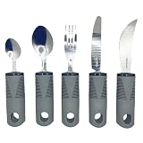 Adaptive Utensils 5 Piece Set Weighted Utensils for Hand Tremors Easy Grip Parkinsons Utensils Extra Wide Handles Built up Utensils for Adults with Knife Fork Spoon for Disabled Arthritis People(Grey)