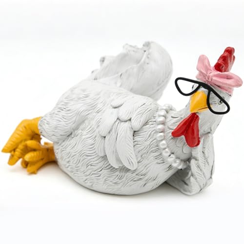SGZIOO Décoration de Poulet, Poule Decorative, Deco Jardin Exterieur, Sculptures Réalistes de Poulet, Résine Décoration Poule, Statue de Poule Couchée...