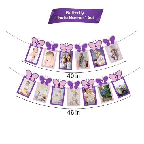 Image of Party Propz 12 Months Photo Banner for Birthday - Butterfly Theme Photo Banner(Cardstock) for First Birthday | 1-12 Month Photo Frame Banner | New Born 0 to 12 Month Photo Banner Frames 12 months