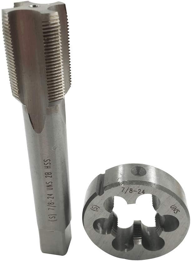 Hunricho 7/8”-16 7/8”-18 7/8”-20 7/8”-24 7/8”-27 7/8”-28 7/8”-32 UNS UN UNEF HSS Tap and Die Set，UNEF Machine Thread Tap and UNS Round Thread Die Right Hand (7/8”-24 UNS)