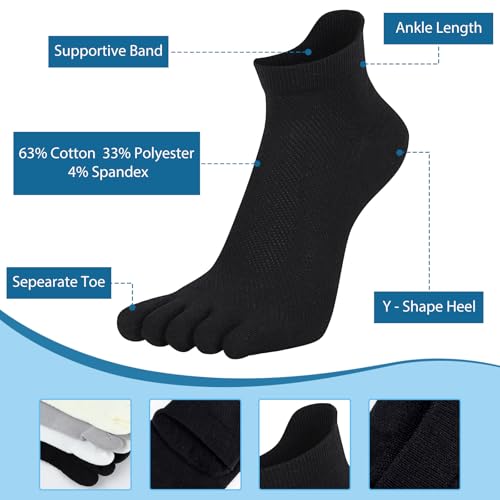 Queenshin Toe Socks for Men Five Finger Cotton Socks Low Cut No Show Athletic Running Ankle Socks 3 Pairs2