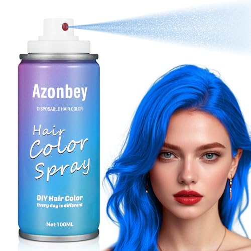Blue Hair Spray,Temporary Hair Color Spray for Kids Women Men,Hair Wax Dye,Washable Hair Dye Color Natural One Time Used Washnable Hair Color for Party,Hollowen,Cosplay (Blue, Med)