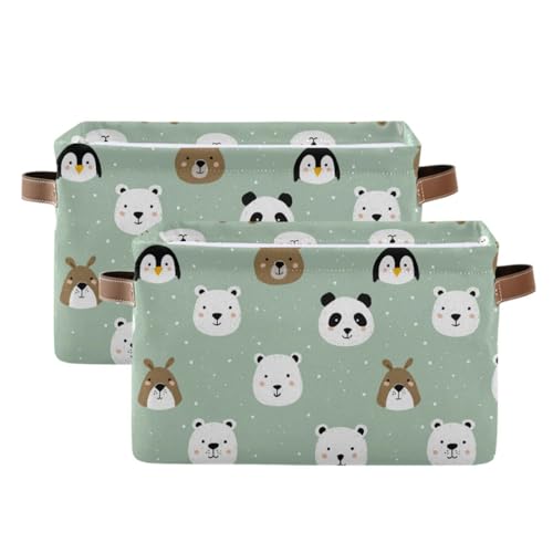 Image of Aslsiy Storage Basket Polar Bear Panda Penguin Cute Face Nursery Bins Baby Canvas Box Clothes Shelf Basket Laundry Hampers 2 Pcs