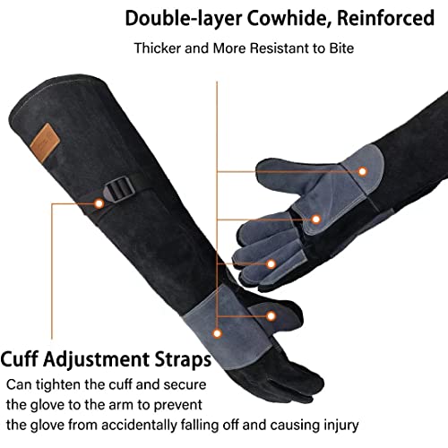 Wzqh 23.6 Inches Leather Animal Handling Gloves, Multipurpose Pet Glove For Grabbing Reptile, Grooming, Trips To Vet. Puncture & Scratch Resistant, Bite Proof For Cat Dog Bird Falcon Livestock Snake #TOP2