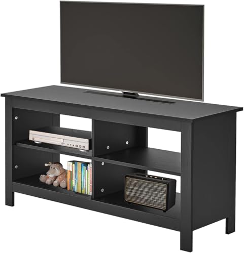 Image of Gyger 43 Inches TV Stand,Mid Century Modern Entertainment Center with 4 Open Shelves Farmhouse TV Media Console Table for Living Room,Bedroom,Television Stand up to 50 Inches(Black)
