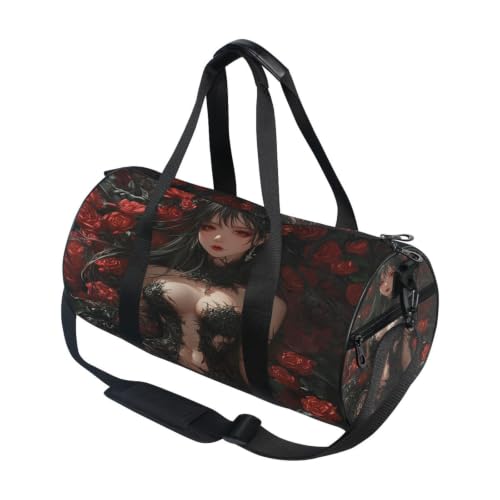 Bolsa de lona para viajes y deporte con estampado de rosa roja gótica