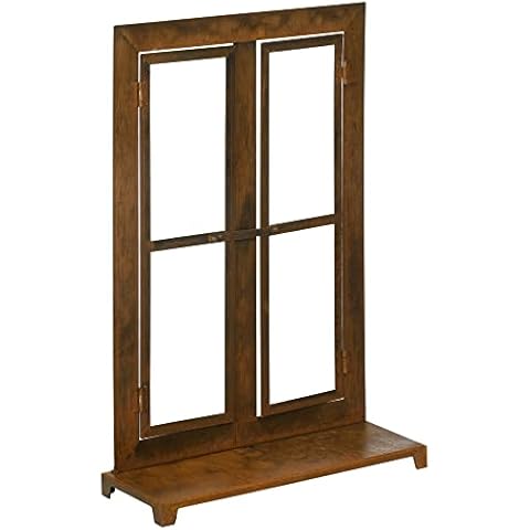 Outsunny Eisenfenster, Edelrost Sprossenfenster, 55 x 80 cm Fensterrahmen mit Schwelle und Riegel, Gartendekoration für Balkon, Terrasse, Rustikal-Braun Cover