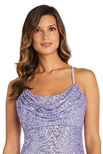 Image of Nightway Juniors' Long Sequin Cowl Neck Gown W /Cross-Back Spaghetti Straps & Side Slit - Prom Cocktail Party