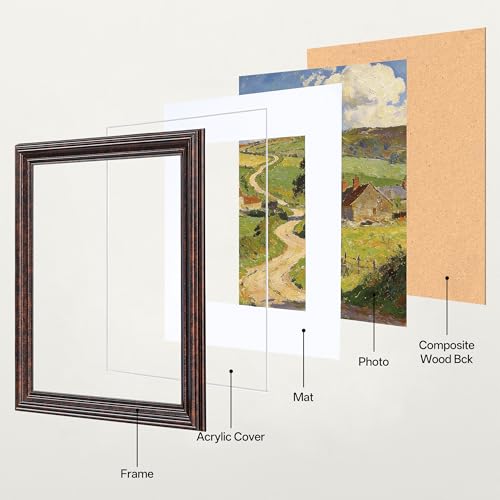 Image of eletecpro 8x10 Brown Picture Frames Set of 4, Vintage Photo Frames with Clear Acrylic Cover, Gallery Wall Art Display 5x7 Photo with Mat or 8x10 without Mat for Tabletop and Wall Mount, Home Decor