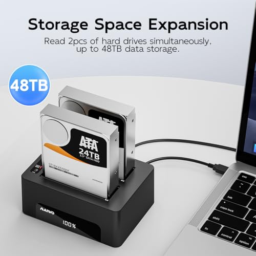 Image of MAIWO Dual Bay Hard Drive Docking Station with Offline Clone for 2.5 3.5 Inch SATA HDD SSD, USB 3.0 5Gbps Speed with UASP, 48TB Capacity, External Hard Drive Duplicator Cloner