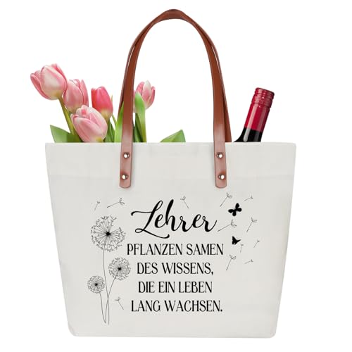 Wzczf Lehrerin Geschenk Canvas Tragetasche Lehrer für Geburtstag Baumwollbeutel Geschenkidee Abschied Lieblingslehrerin Interessante Geschenk Lehrerin Dankeschön Geschenke für Lehrerinnen