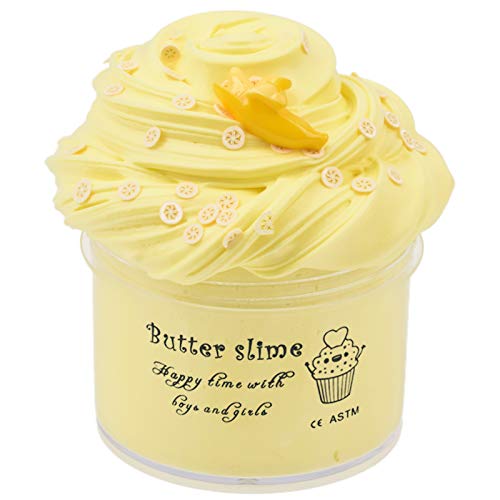 LUBIANZOU Cream Banana Butter Slime Floam Premade Slime with Fimo Slices, Scented Slime Non Sticky Birthday Cotton Slime Yellow Stretchy DIY Toys for Girl Boy (200ML)