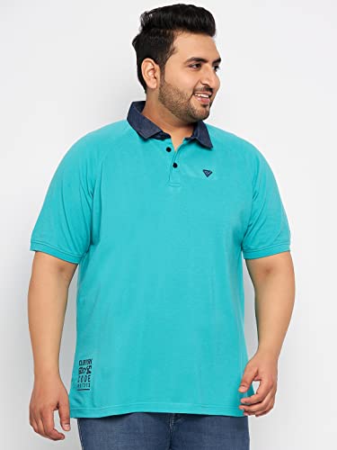 Image of Men Turquoise Blue Cotton Blend Half Sleeve Polo Neck Solid Plus Size T-Shirt(CYPM1340XL XXL)
