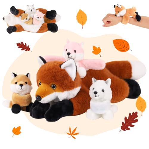 XYHQYB 4 in 1 Fox Stuffed Animal Plush, 19' Large Mommy Stuffed Red Fox Plush Toy with 3 Baby Stuffed Foxes Inside, Huggable Fox Plushies Pillow Gifts for Kids Valentines Day Christmas Birthday
