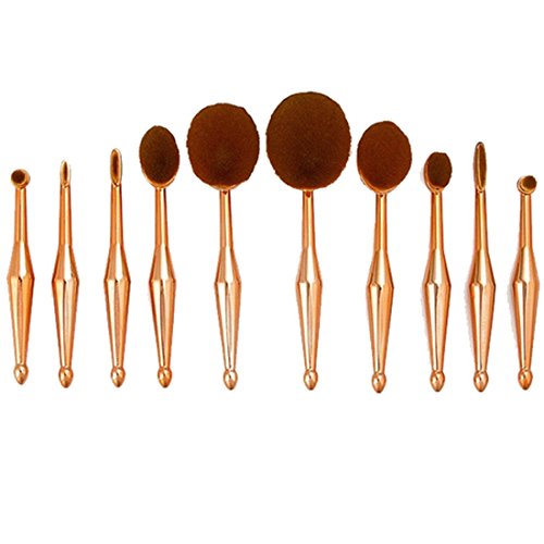 Deals 10 Piece Metallic Gold Oval Makeup Brush Set