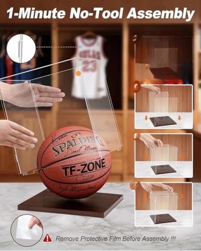 Image of RAPAL 8 x 8 x 8 inch Display Case with 4mm Wooden Base with LED Light for Collectibles SELF Assemble Clear Acrylic Display Box Alternative Glass Case for Display Action Figures Home Storage