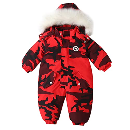 S fjärilar småbarn vinter tjock kappa kamouflage huvjacka snödräkt småbarn vindtät varm overall ytterkläder snökläder klänning flicka, röd, 12-18 månader