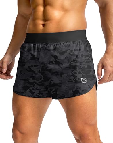 G Gradual Running Shorts for Men 3 Inch Lighweight Quick Dry Workout Gym Athletic Jogging Shorts with Inner Key Pocket, Black Camo, Medium