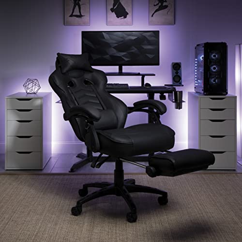 Image of RESPAWN 110 Ergonomic Gaming Chair with Footrest Recliner - Racing Style High Back PC Computer Desk Office Chair - 360 Swivel, Adjustable Lumbar Support, Headrest Pillow, Padded Armrests - 2019 Black