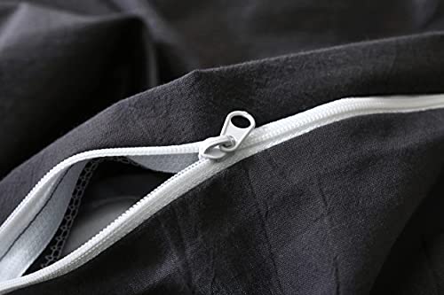 Image of F.Y.Dreams 100% Washed Cotton Duvet Cover for Weighted Blanket 60x80 inches with 16 Ties, Zipper on Long Side /Black Grey /Just Duvet Cover