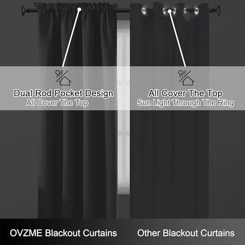 Image of Grey Short Blackout Curtains for Bedroom 54 Inches Long 2 Panels, Modern Window Treatment Solid Thermal Insulated Curtains for Living Room, Dual Rod Pocket Blackout Drapes, 2x40Wx54L Inches