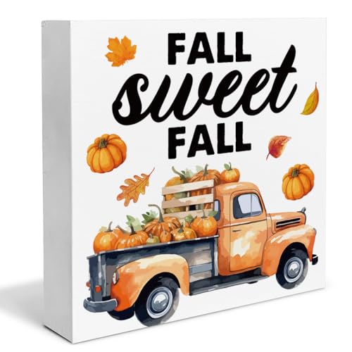 Falldecorpumpkintruckwoodenboxsignfallsweetfalldecorationsrustichomedeskshelftabletopdecor5x5inches  Urban Country Home Decor Fall decor pumpkin truck wooden box sign fall sweet fall decorations rustic home desk shelf tabletop decor 5 x 5 inches  urban country home decor