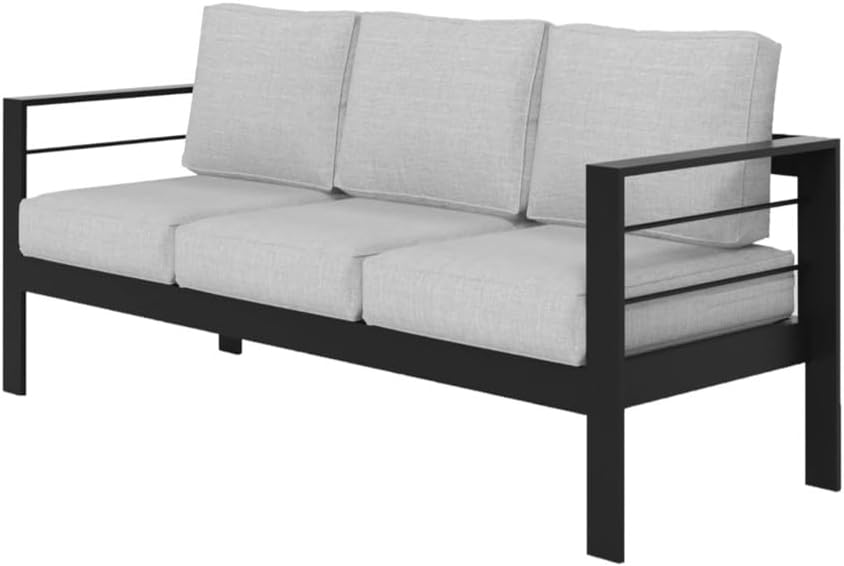 Durable All-Weather Aluminum Outdoor Coffee Table for Patio, Deck, or Balcony – Modern Sleek Design with Rust-Resistant Finish (Black+ Gray + Olefin-2)