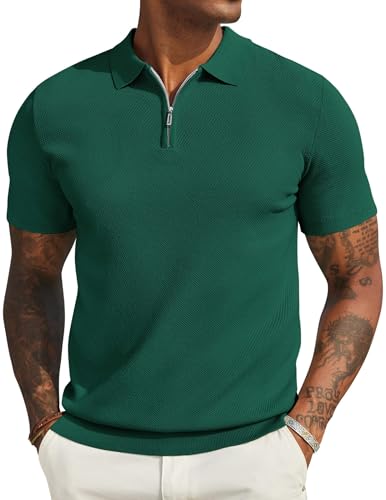 COOFANDY Mens Knit Polo Shirts Short Sleeve Quarter Zip Polo Shirt