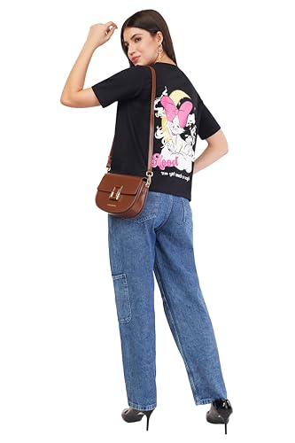 Image of ASTRAPE & BRONTE Oversized Printed Ladies T-Shirt - Virgin Cotton, Puff Print, Casual Wear - Comfortable, Trendy Graphic T Shirt