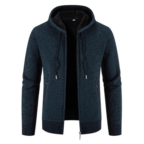 Mens Hooded Cardigan Sweaters Winter Knitted Warm Sweatercoat Solid Hooded Cardigan2