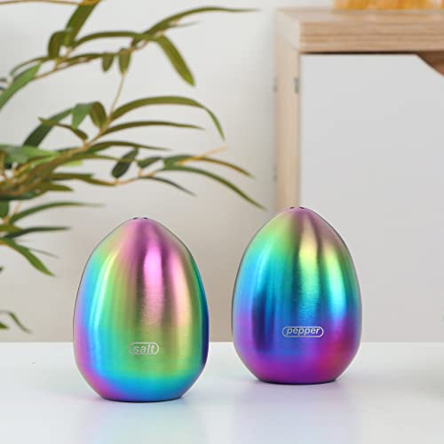 Tupmfg Rainbow Stainless Steel Egg Shaped Salt Pepper Shaker Set Salt & Pepper Dispenser 2 Pieces Salt Shakers For Kitchen  thumb #5