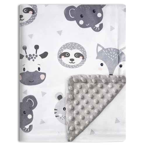 Image of BEILIMU Baby Blanket Super Soft Plush with Double Layer Dotted Backing, Lovely Brown Animals Printed Unisex Design Receiving Blanket, 30x40 Inch