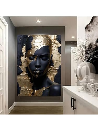 Impression sur toile portrait doré œuvre artistique moderne avec cadre interne - 3