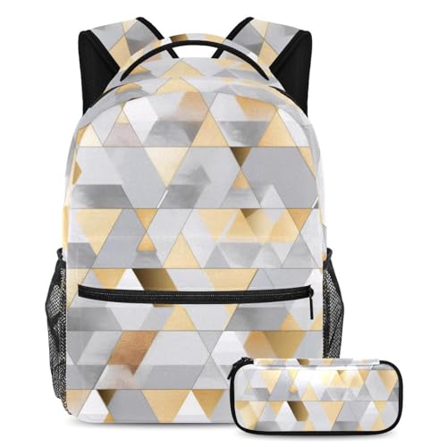 Cartables pour enfants avec trousse lot de 2 sac à dos scolaires motif triangle géométrique